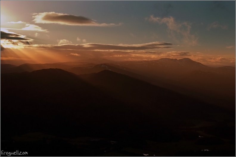 Aerial sunset photo from above Comrie Perthshire